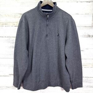 Nautica Mens Dark Gray 1/4 Zip Mock Neck Midweight Sweatshirt Size XL‎